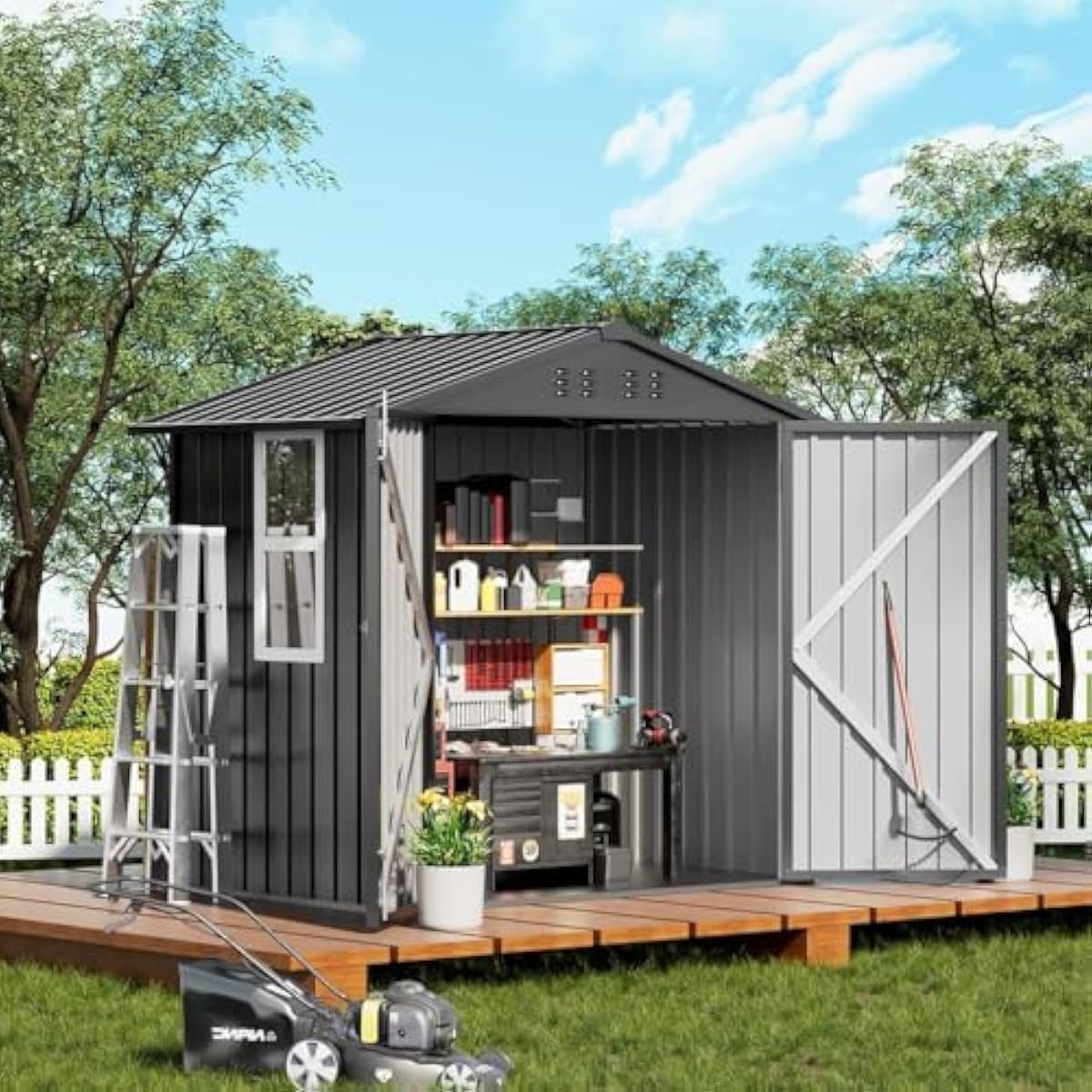Garden Tools - Weatherproof Galvanized Steel Shed with Window