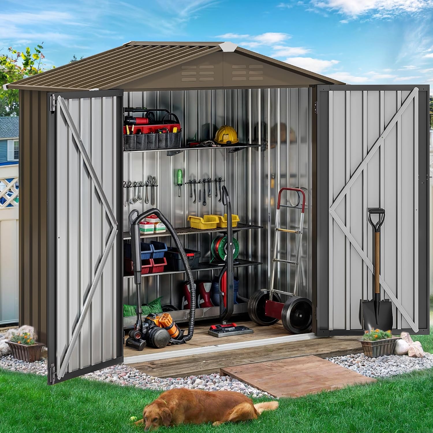 6x4ft Metal Outdoor Storage Sh - Garden Tools 评论和价格