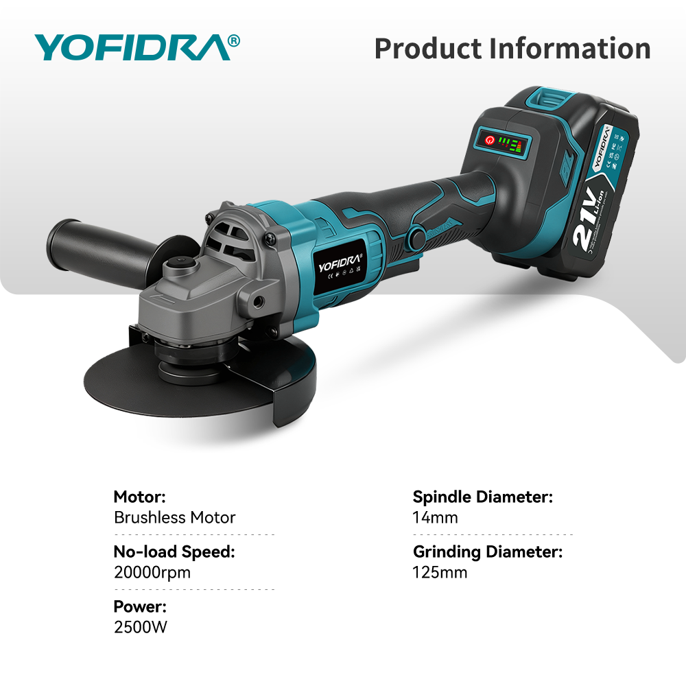 YOFIDRA 125mm Brushless Angle  - Brushless Angle Grinder Battery Powered 评论和价格