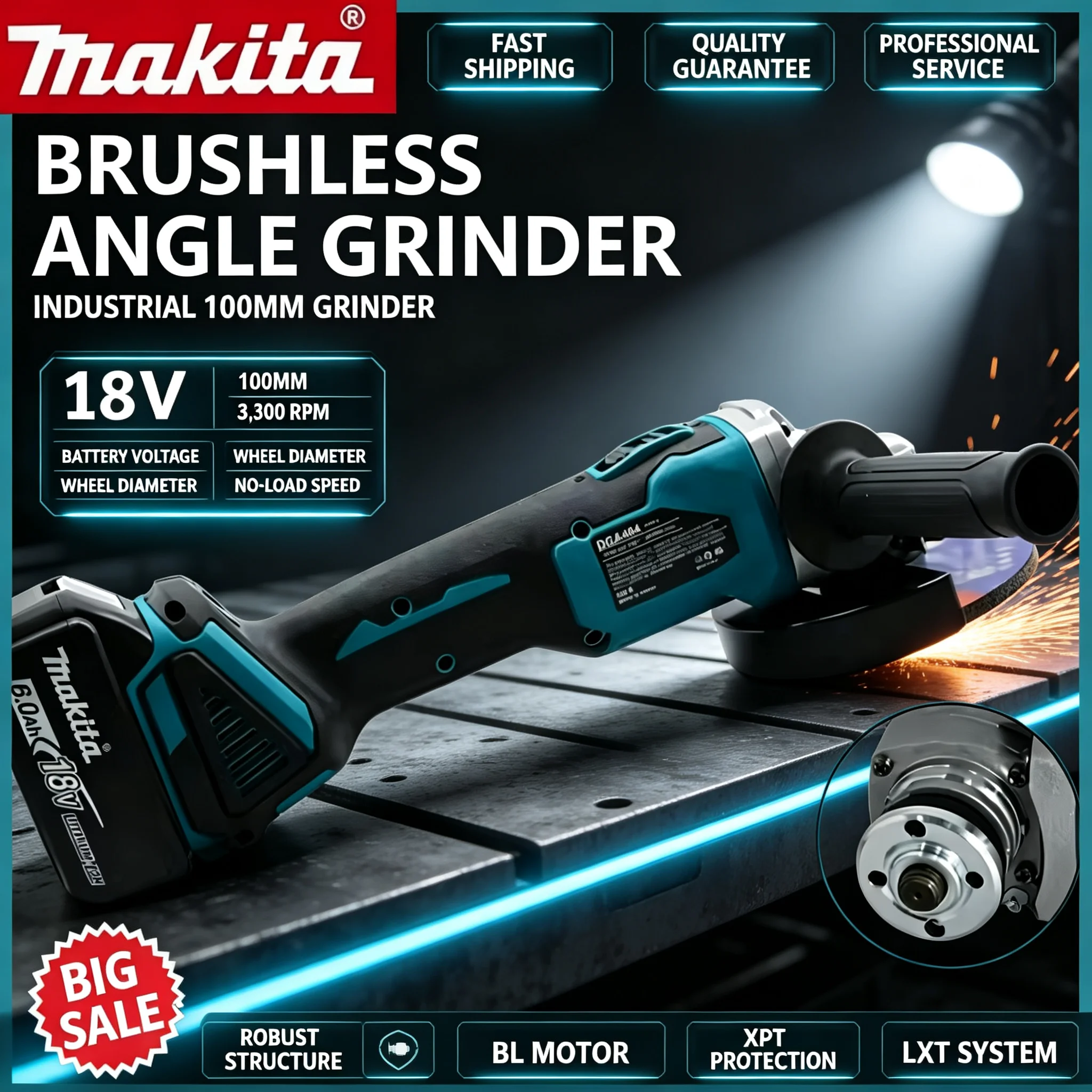 100mm High Power Makita DGA404 - Brushless Angle Grinder Battery Powered 评论和价格